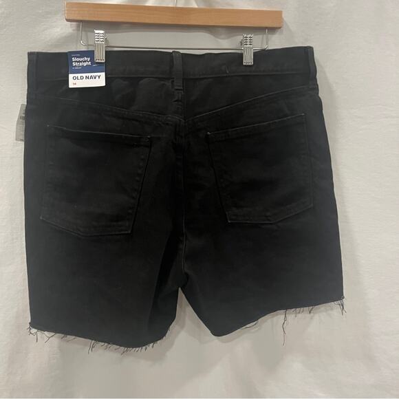 Old Navy Black Denim Jeans Womens Size 14 Slouchy Straight High Rise New Raw Hem - Picture 4 of 10